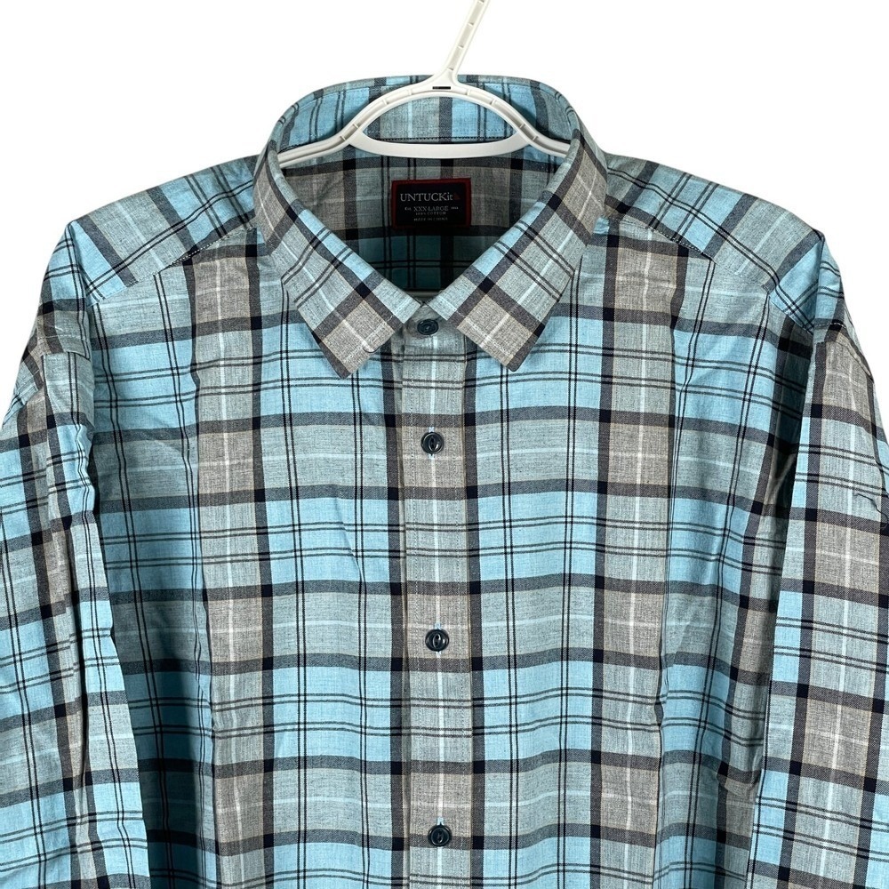 NEW UNTUCKit Mens Marcobrunn Button Up Shirt 3XL Regular Blue Plaid Cotton L/S